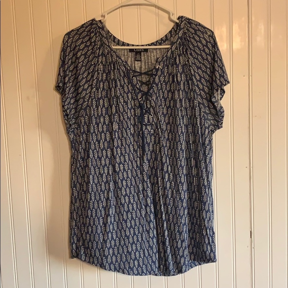 Blue and white shirt with strappy front